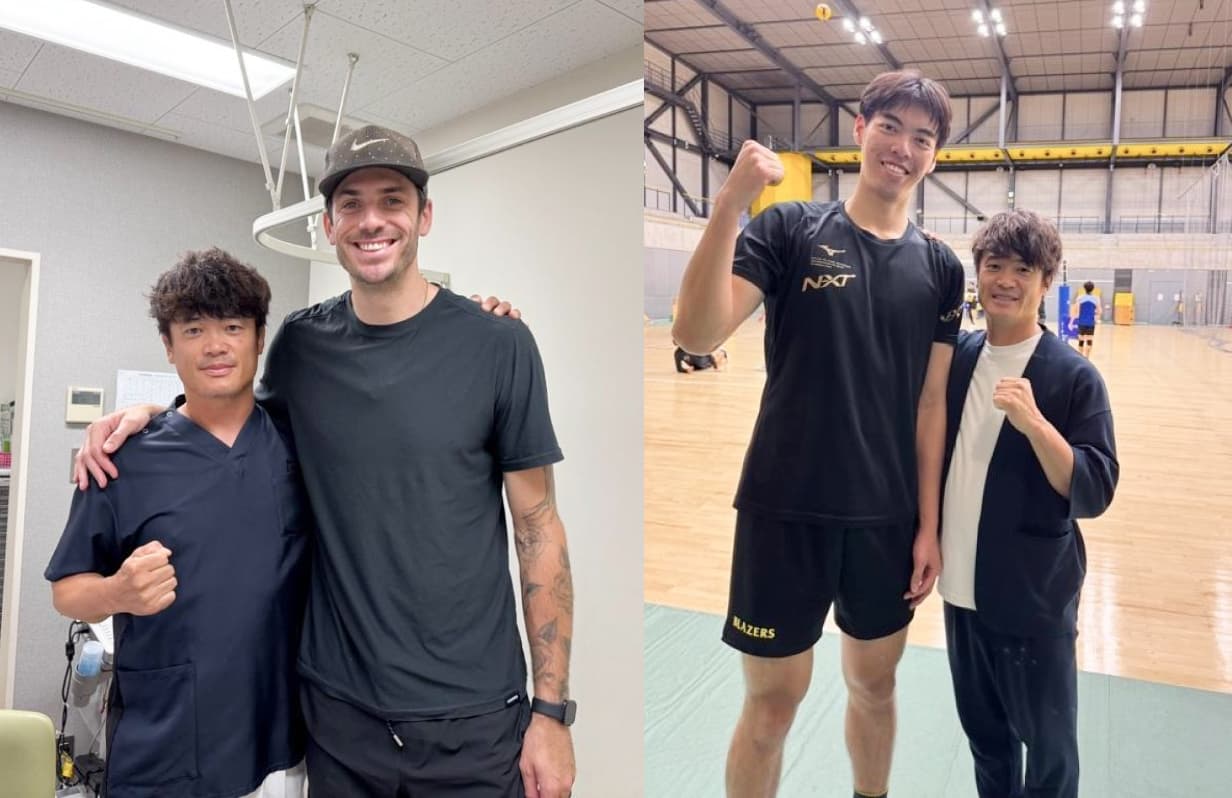 松村医師とマシュー・アンダーソン選手(左上)、ツァイ・ペイチャン(右上
